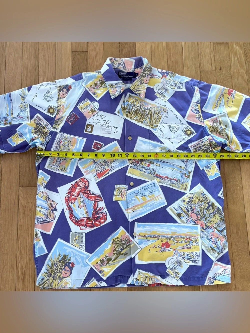 Vintage Polo Ralph Lauren Postcard Shirt 90s Lobster Bermuda Purple Beach L